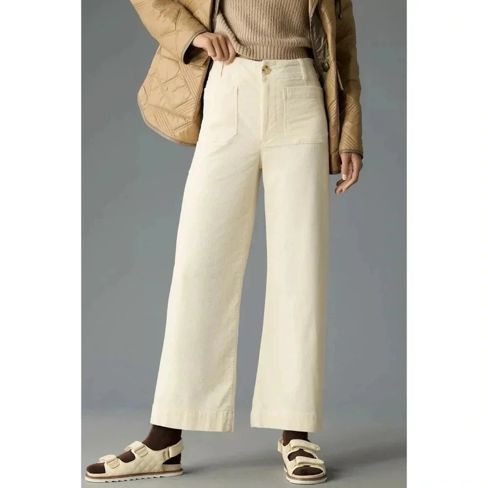 NWT Anthropologie The Colette Cord Wide Leg Pants Ivory 16W
